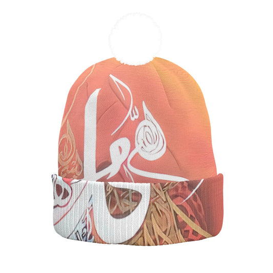 All-Over Print Knitted Hat With Pom-Pom
